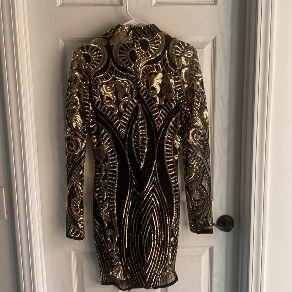 Black & Gold Sequin Bodycon Long Sleeve Dress M - Picture 7 of 10